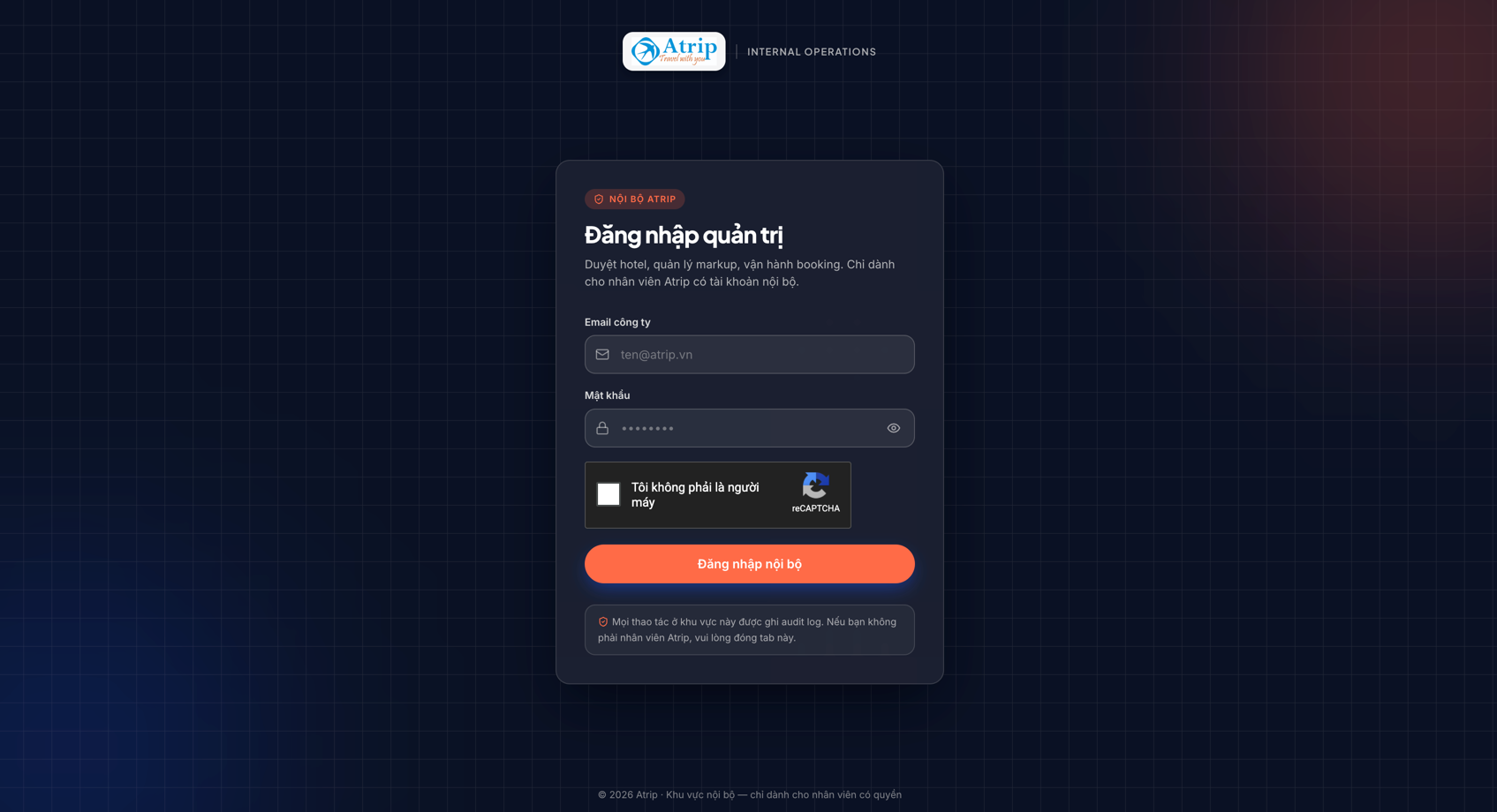 Atrip Booking — Internal operations sign-in
