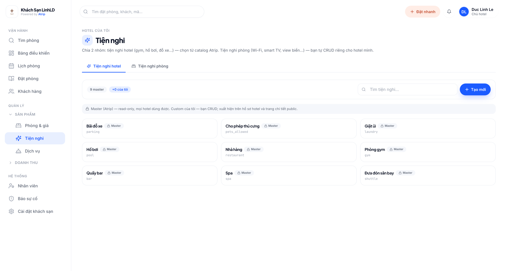Atrip Booking — Amenities catalog