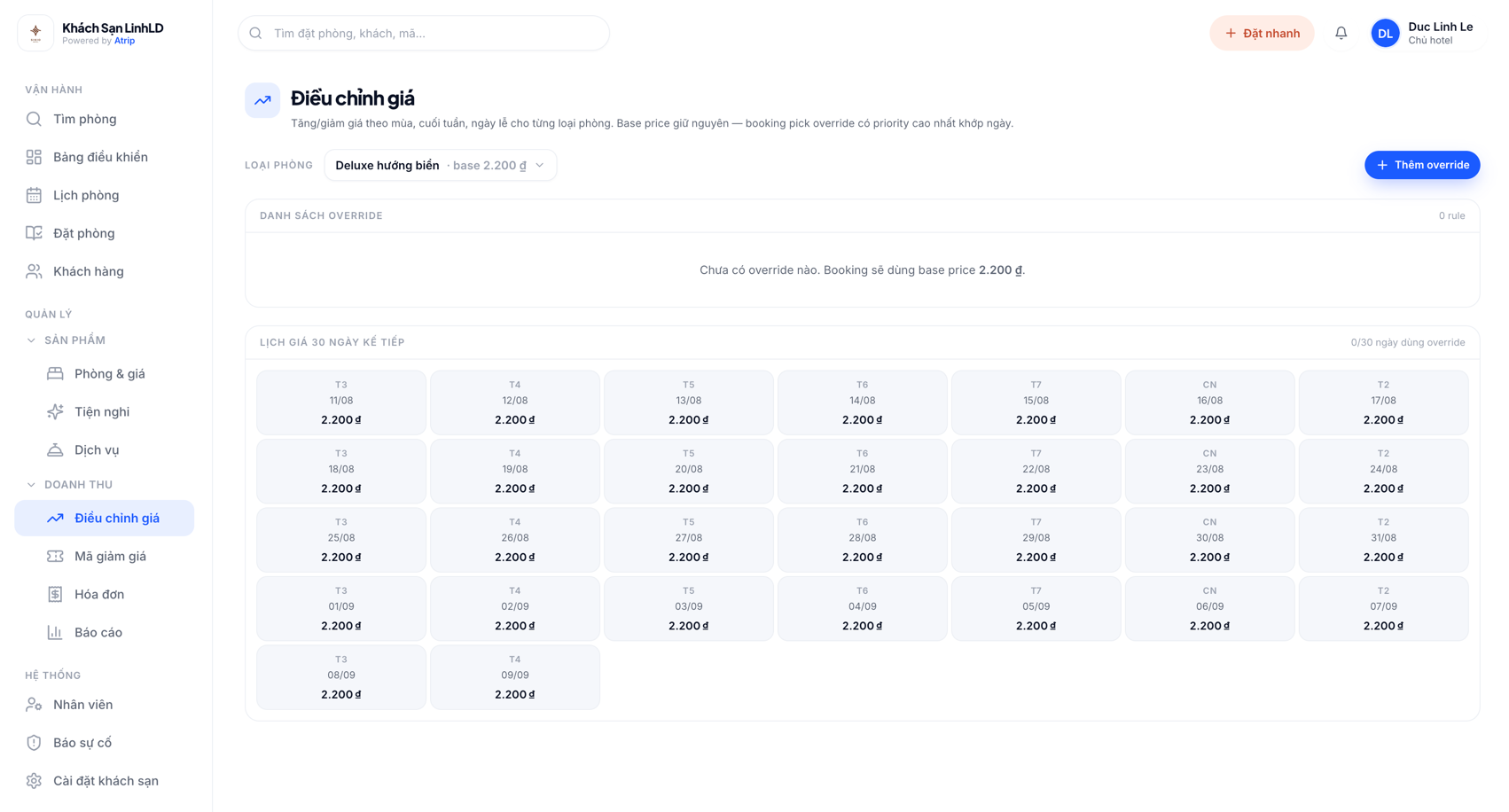 Atrip Booking — Seasonal price overrides