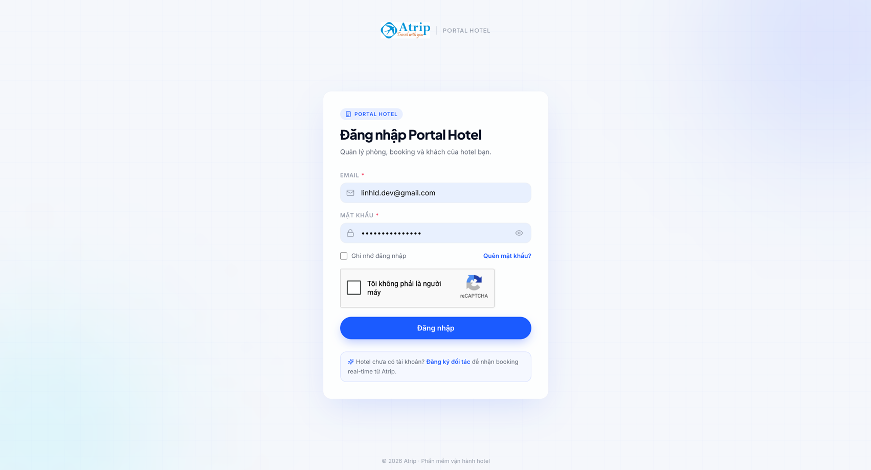 Atrip Booking — Hotel portal sign-in
