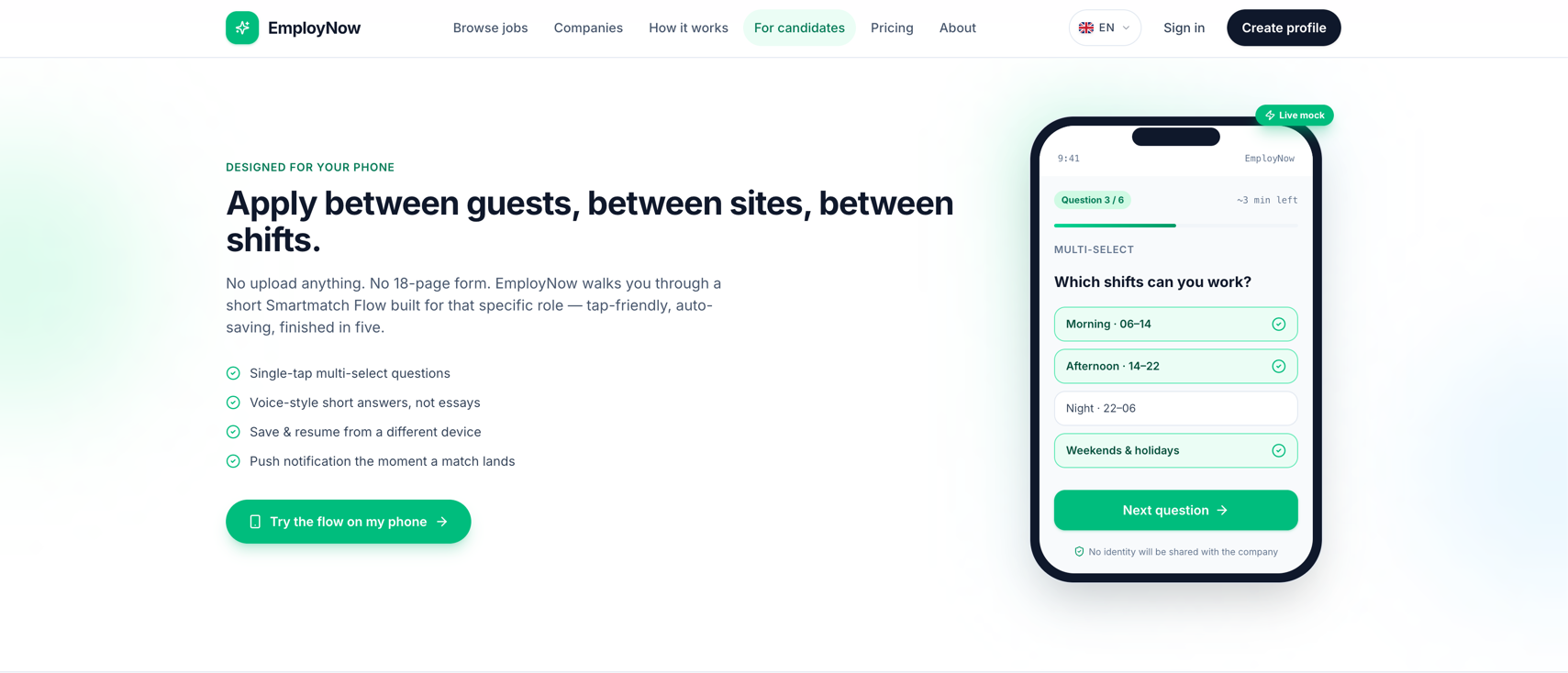 EmployNow — The 5-minute Smartmatch Flow