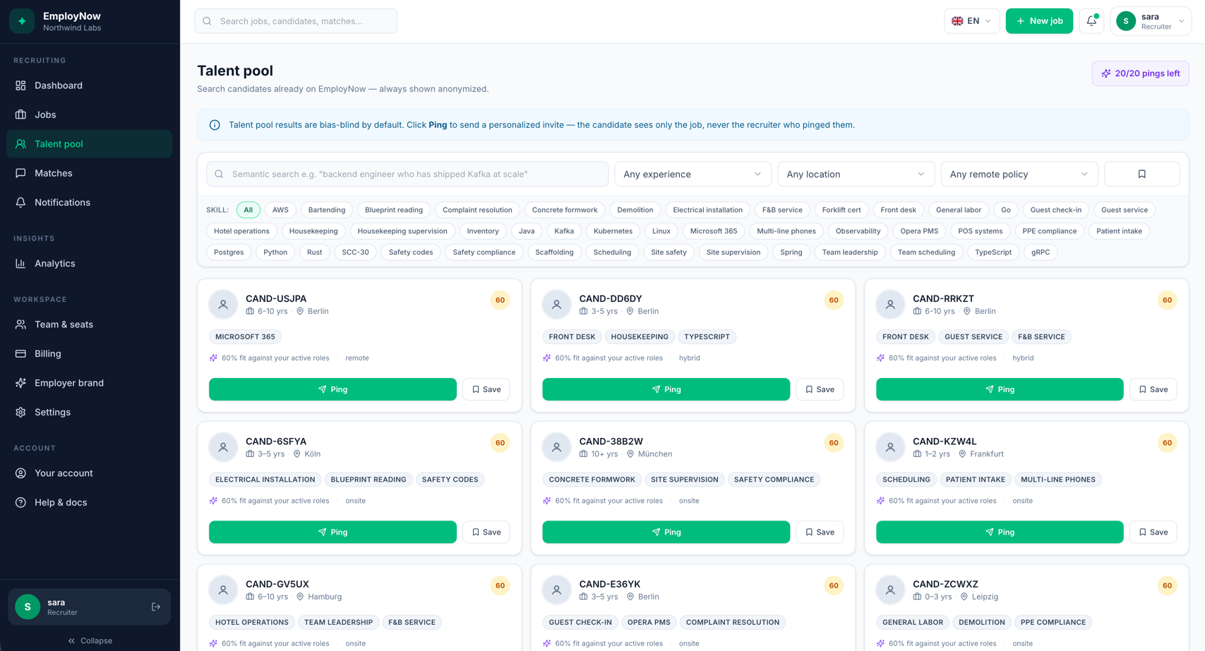 EmployNow — Bias-blind talent pool