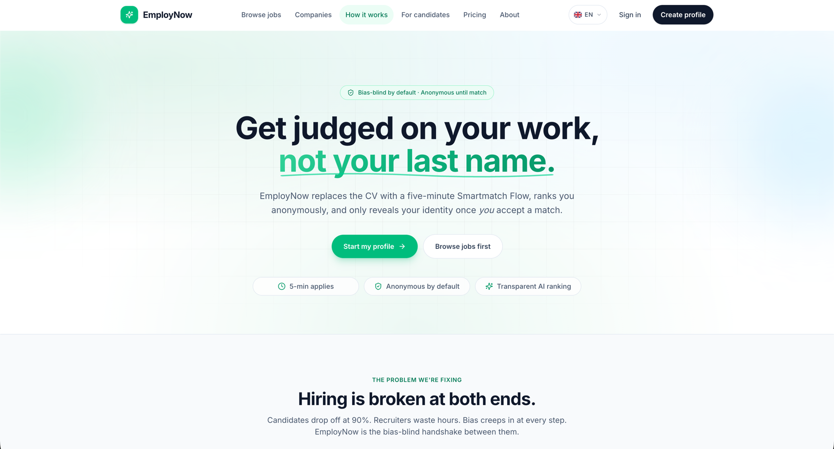EmployNow — Judged on your work, not your name