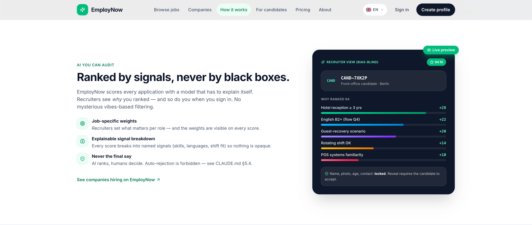 EmployNow — AI you can audit