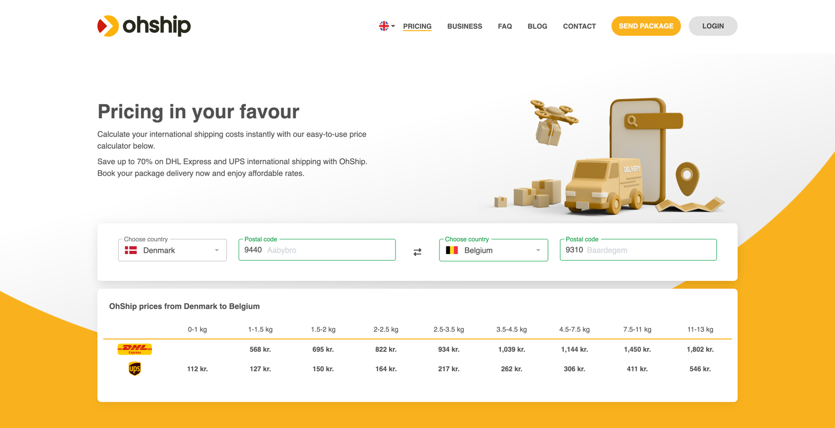 OhShip — Compare DHL vs UPS by weight